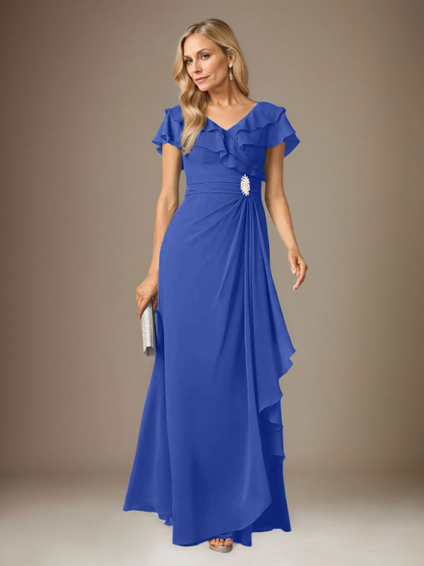 Stormy A-Line V-Neck Ruched Chiffon Dress