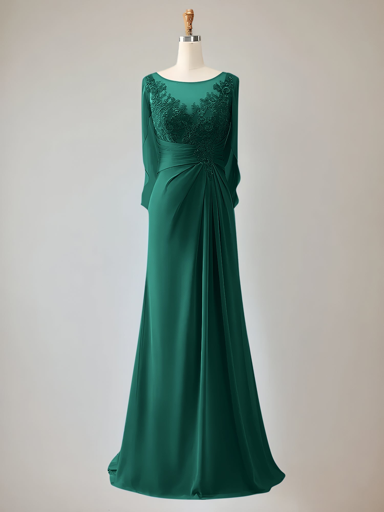 2 Sleeve Chiffon Mother of the Bride Dress With Beadings