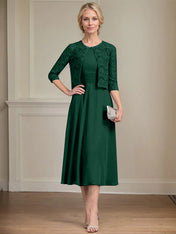 A-line Scoop Tea-Length Chiffon Mother of the Bride Dress With Pleated