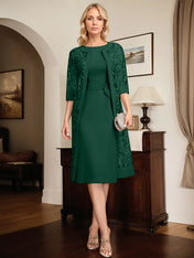 Sheath/Column Scoop Knee-Length Chiffon Mother of the Bride Dress With Pleated Sequins