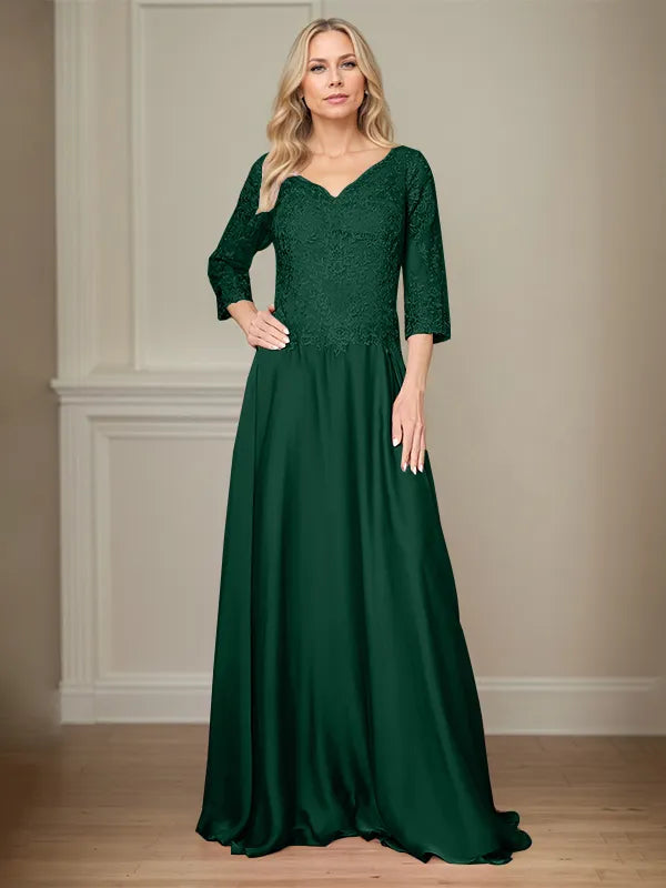 4 Sleeves Floor-Length Mother Of The Bride Dress With Appliques