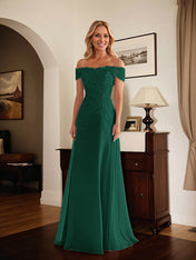 Elegant Taupe Off The Shoulder Sheath Mother of the Bride Dress with Lace