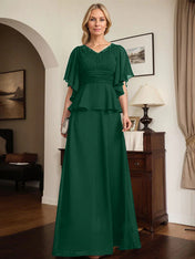 A-line V-Neck Floor-Length Chiffon Mother of the Bride Dress With Pleated Beading