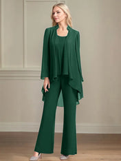 Chiffon Scoop Neck Long Sleeves Floor Length Mother Of The Bride Pantsuits