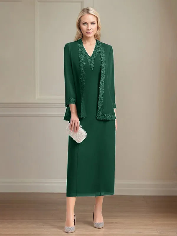 4 Sleeves Tea Length Mother Of The Bride Dress