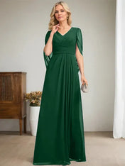 Dark Navy A-Line V-Neck Long Mother of Bride Dress