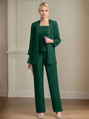 Chiffon Square Neck Sleeveless Floor Length Mother of the Bride Pantsuits