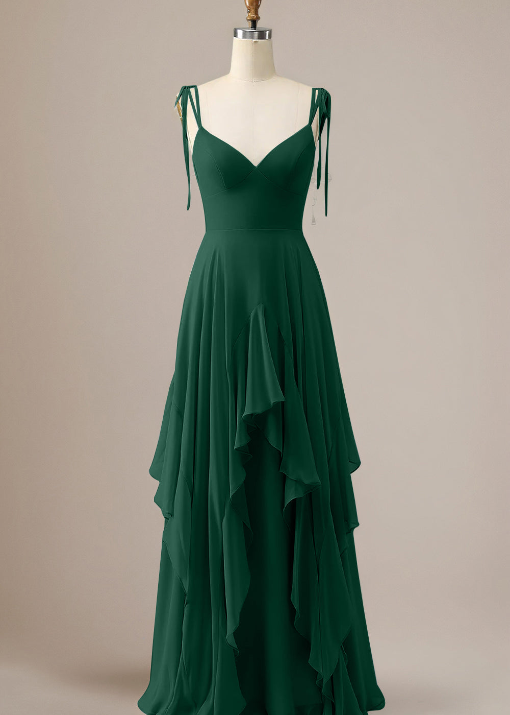 Elegant Dusty Blue A Line Spaghetti Straps Chiffon Long Bridesmaid Dress with Ruffles