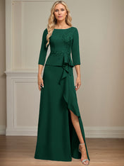 Sheath/Column Scoop Floor-Length Stretch Crepe Dress With Cascading Ruffles Appliques