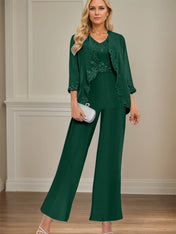 Elegant Simple Scoop Neck Floor Length Mother of the Bride Pantsuit Wedding Guest Dress
