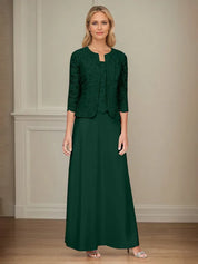 Robe veste en dentelle pailletée et jupe en satin avec veste ouverte 