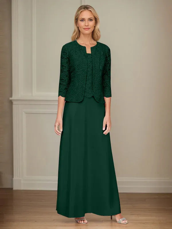 Robe veste en dentelle pailletée et jupe en satin avec veste ouverte 