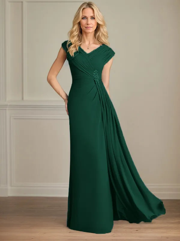 Column Chiffon V Neck Sleeveless Floor Length Mother of the Bride Dresses