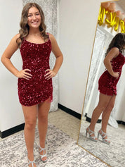 Royal Blue Fitted Spaghetti Straps Short Sequin Homecoming Dress