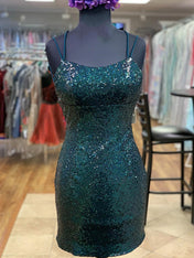 Spaghetti Straps Sequin Fitted Short Homecoming Party Dress