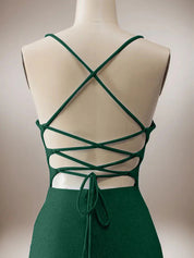 Sparkly Dark Green Mermaid Spaghetti Straps Long Prom Dress with Slit