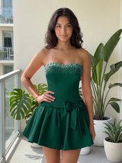Fuchsia Pearl Corset Short Homecoming Dresses Large Waist Bow Lace Up Back