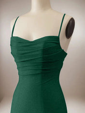 Sparkly Dark Green Mermaid Spaghetti Straps Long Prom Dress with Slit