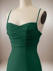 Sparkly Dark Green Mermaid Spaghetti Straps Long Prom Dress with Slit