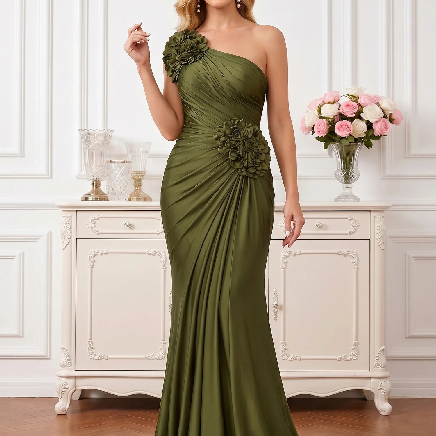 DarkGreenOne-ShoulderEveningGownwithDramaticCapeSleeveMotheroftheBrideDresses_1.webp