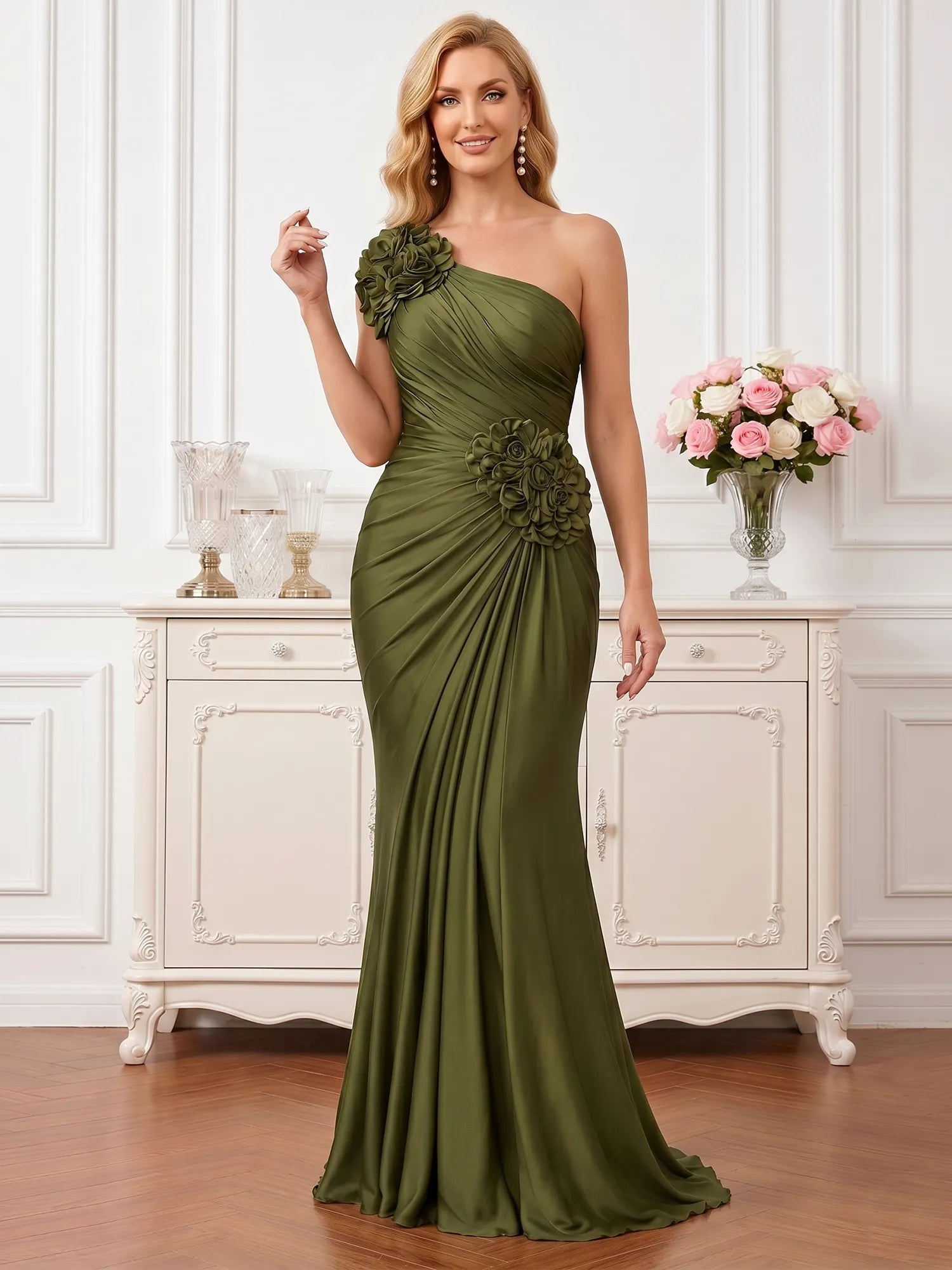 DarkGreenOne-ShoulderEveningGownwithDramaticCapeSleeveMotheroftheBrideDresses_1.webp