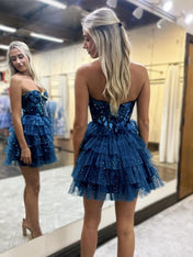 A-Line Sweetheart Short Tiered Tulle Homecoming Dress with Mirror