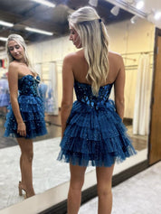 Pink A-Line Sweetheart Short Tiered Tulle Homecoming Dress with Mirror