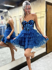 A-Line Sweetheart Short Tiered Tulle Homecoming Dress with Mirror