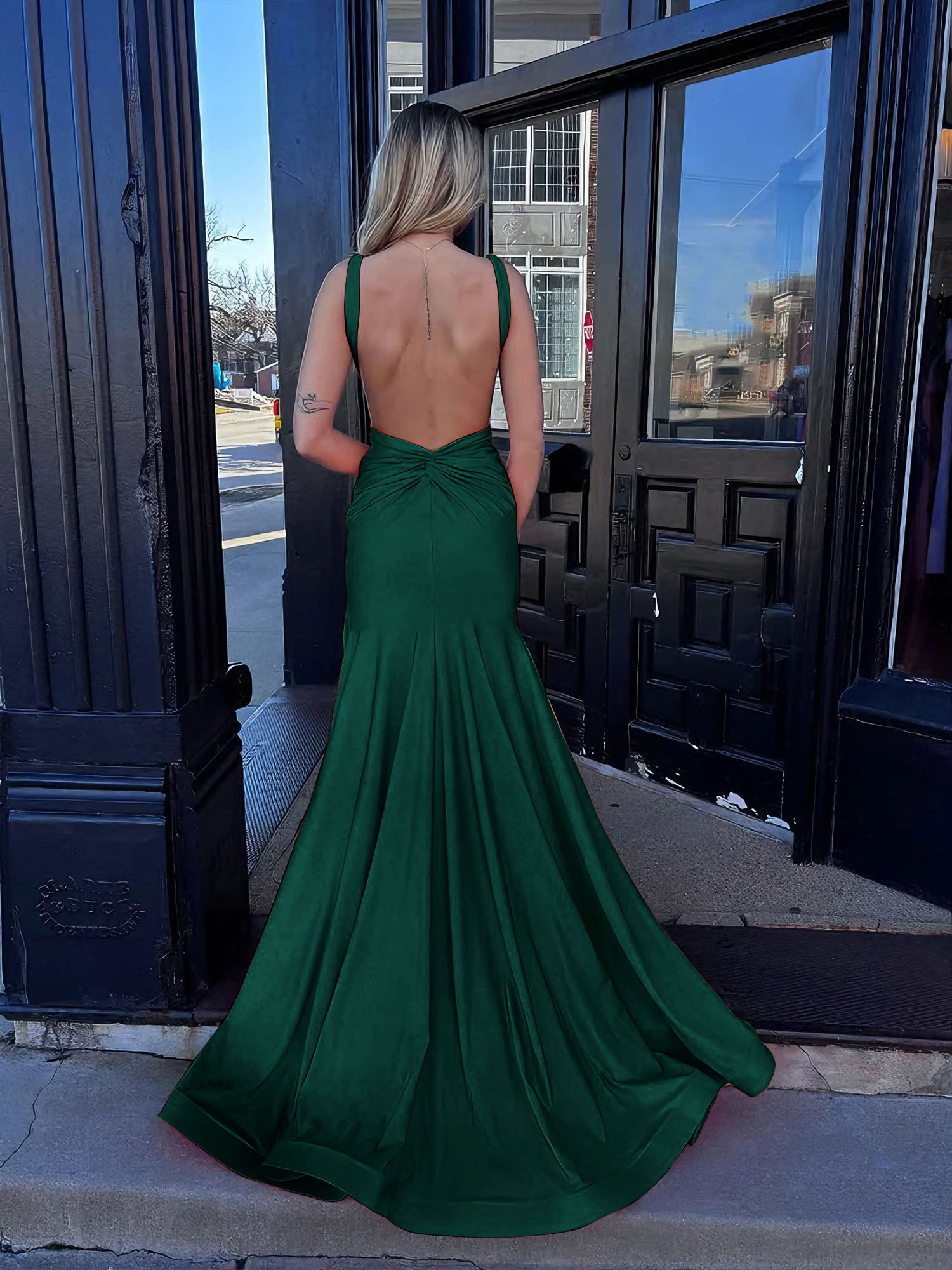 Coral Plunging V-Neck Sheath Prom Dress with Slit