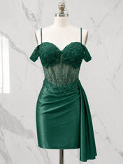 Sweetheart Sheer Corset Mini Dress with Cascading Side Drape Homecoming Dresses