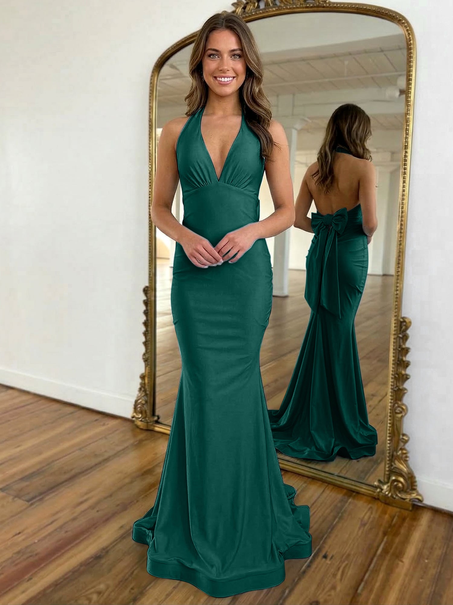 Light Blue Mermaid Halter Backless Long Prom Dress
