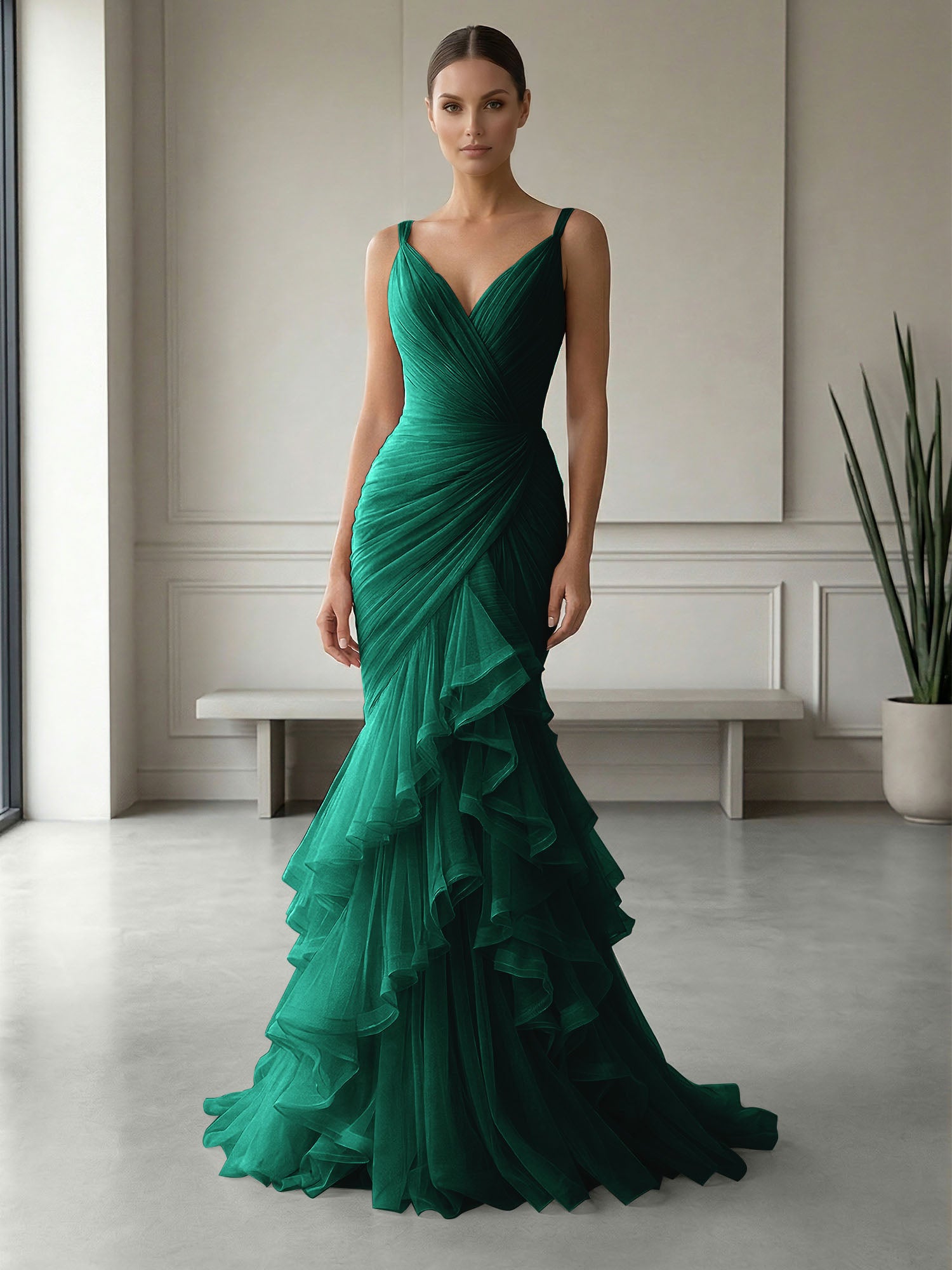Mauve Folds Tulle Strapless Sleeveless Mermaid Gown Dress
