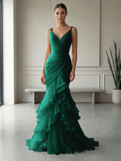 Mauve Folds Tulle Strapless Sleeveless Mermaid Gown Dress