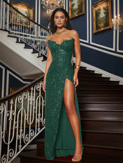 Sequin Strapless Sweetheart Long Prom Dress with High Slit