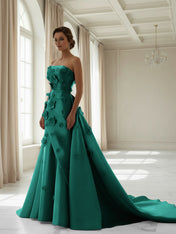 Dreamylily Prom Dress Green Sweetheart Spaghetti Straps Pleated A-Line Evening Gown with High Slit Dreamylily Prom Dress Green Sweetheart Spaghetti Straps Pleated A-Line Evening Gown with High Slit