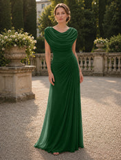 Cowl Neck Mermaid Evening Dresses with Flowing Floor-Length Skirt