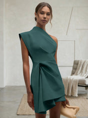 Purplish blue Ruched One Shoulder Sleeveless A-line Mini Homecoming Dress