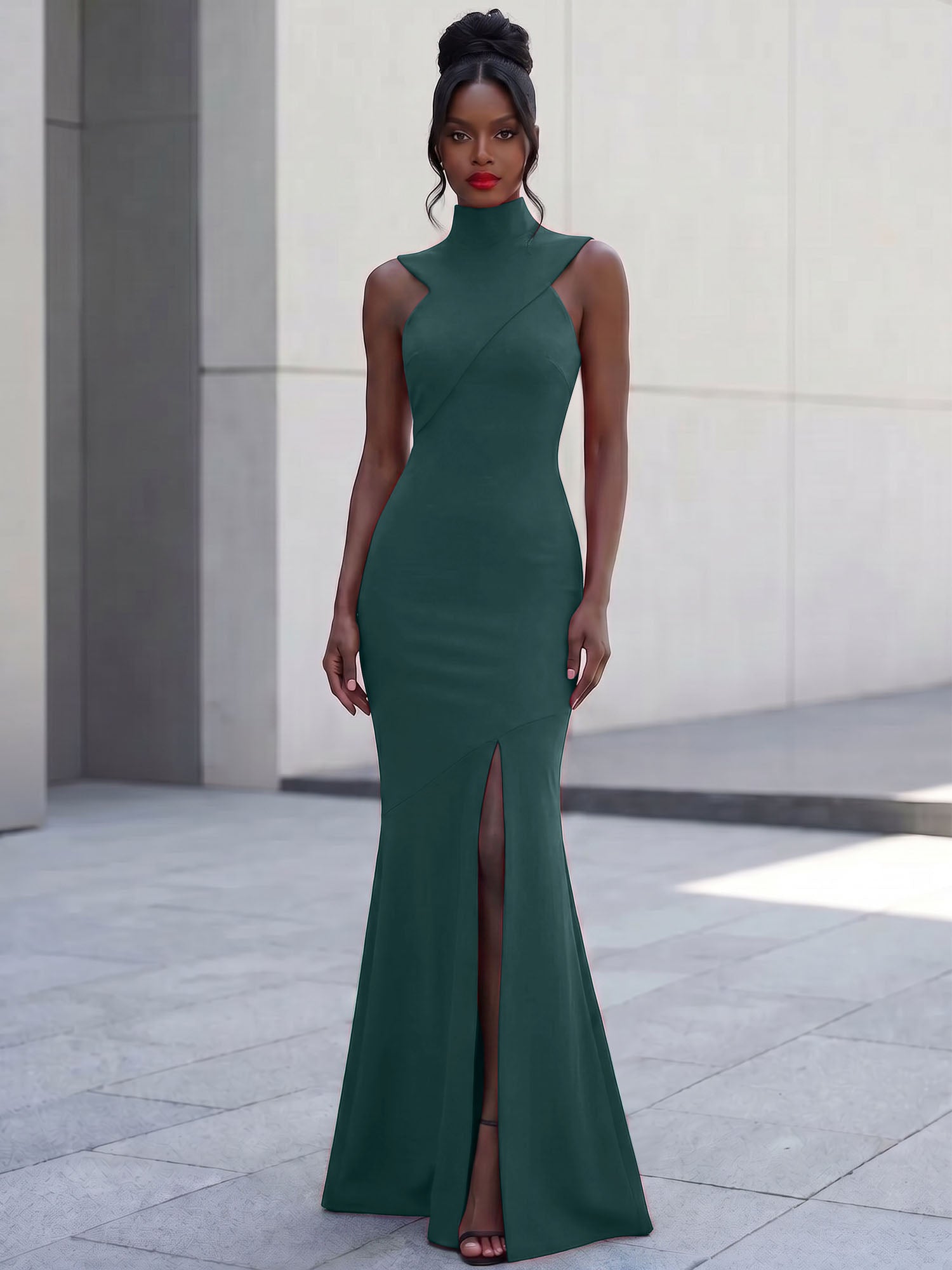 High-Neck Cross-Bodice Sleeveless Maxi Dress