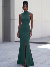 High-Neck Cross-Bodice Sleeveless Maxi Dress