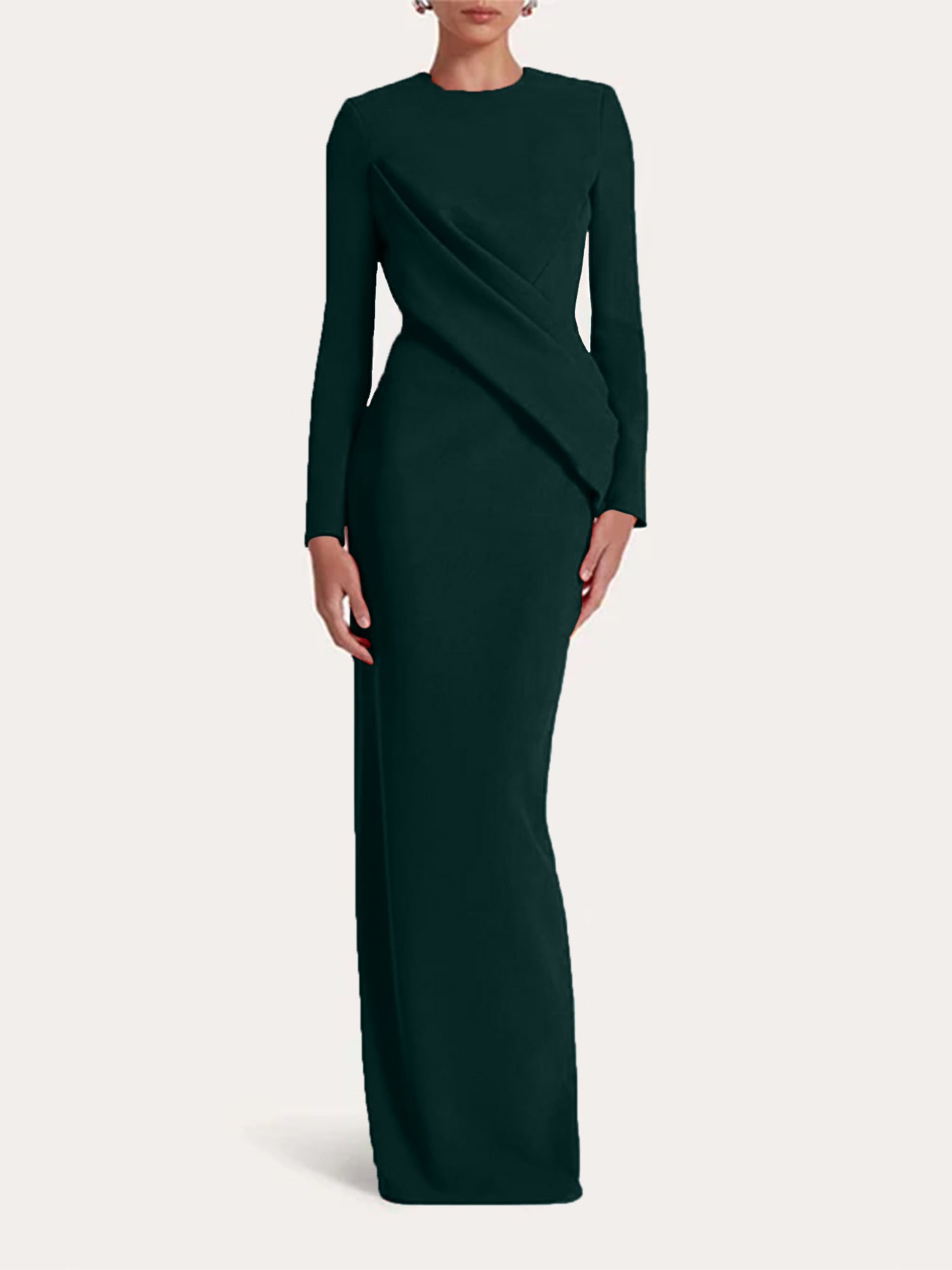 Red Sheath/Column Scoop Long Sleeves Chiffon Floor-Length Ruffles Formal Dress