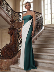 Black White Sheath Strapless Elegant Maxi Formal Dress