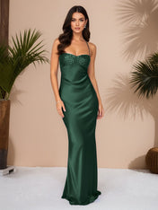 Spaghetti Straps Lace Up Satin Long Prom Dress