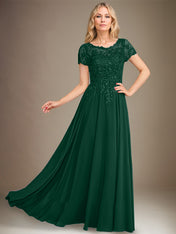 A-Line Scoop Floor-Length Chiffon Mother of the Bride Dress With Applique & Sequins