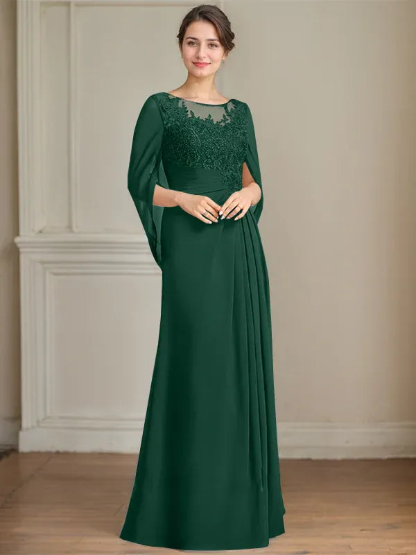 Princess Scoop Floor-Length Mother of the Bride Dresses with Pleated & Sequins