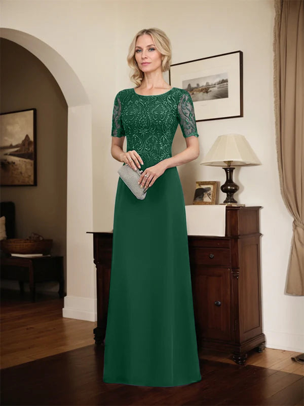 A-line Scoop Floor-Length Lace Chiffon Mother of the Bride Dress With Sequins