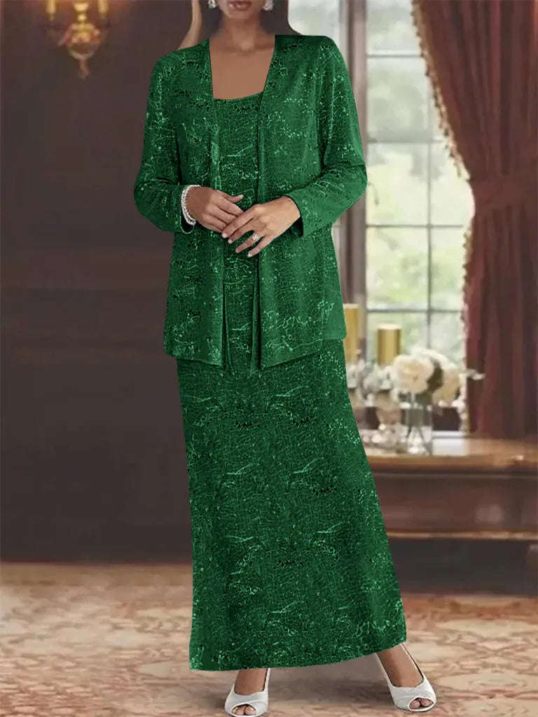 Robes de mère de la mariée en mousseline avec paillettes et veste 