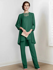 Chiffon Long Sleeves Mother Of The Bride Pantsuits With Jacket