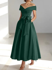 Robe de mère de la mariée coupe A-Line/Princesse, épaules dénudées, sans manches, longueur cheville, avec poches 