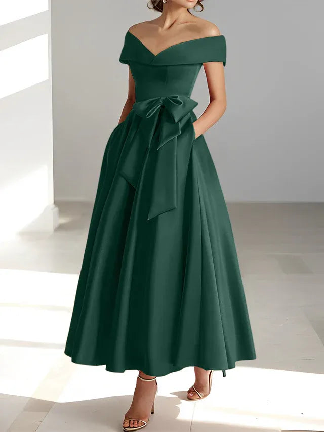 Princess Off-the-Shoulder Sleeveless Ankle-Length Mother of the Bride Dresses with Pockets