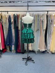 Dark Green A Line Strapless Sweetheart Satin Homecoming Dress with Keyhole